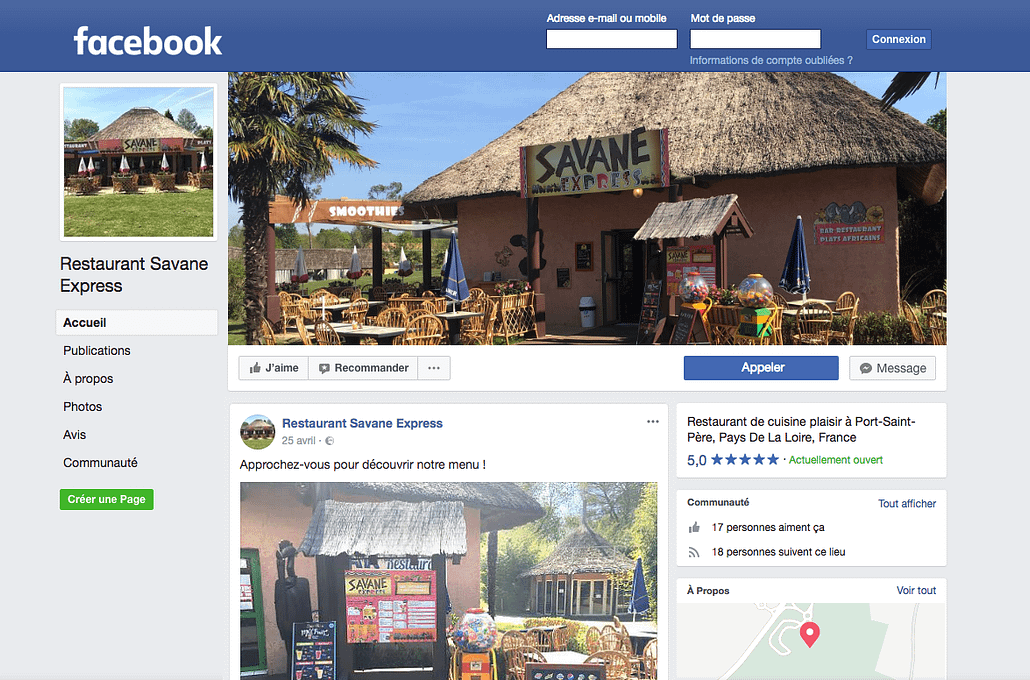 Page publique Facebook pour le Restaurant Savane Express - Label Communication