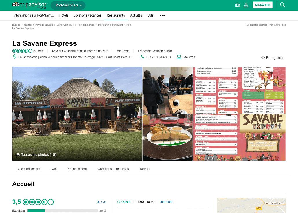 Page publique TripAdvisor pour le Restaurant Savane Express - Label Communication
