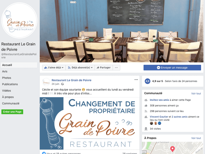 Gestion de la page Facebook du restaurant Le Grain de Poivre à Nantes