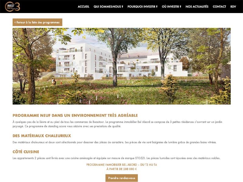 Refonte du site vitrine de C3 Invest' - Cabinet de conseil en immobilier à Vertou - Label Communication